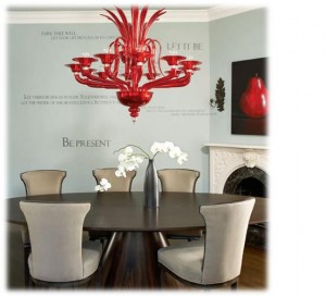 Red Chandelier in Dining Room Red Chandelier in Dining Room