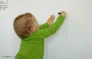 Cute child drawing on the wall