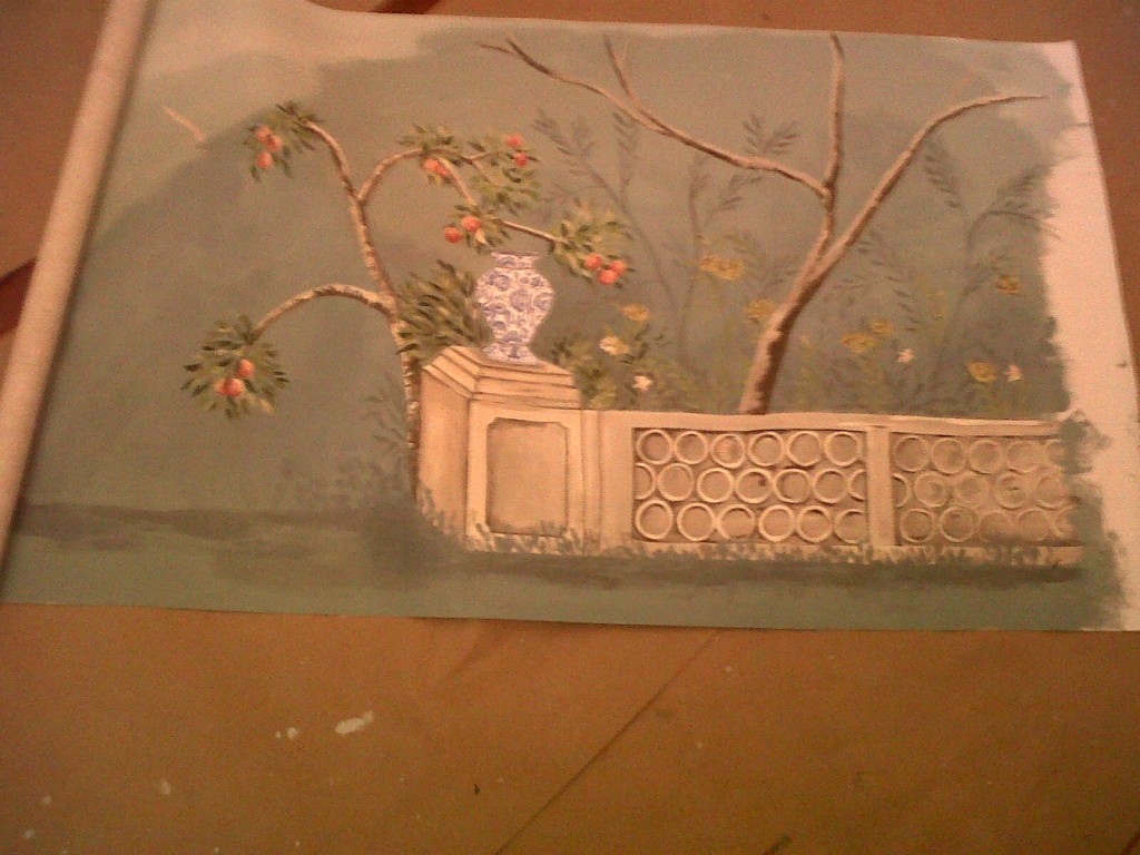 Here is an example of the hand-painted garden that the artist will begin to paint in my foyer.
